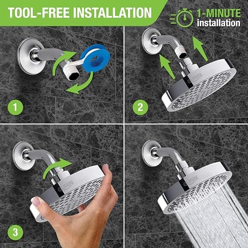 GURIN Shower Head High Pressure Rain Shower head - 6 Inch Luxury Design with Adjustable Angles, Anti-Clogging Nozzles, Easy 1-Min Install, Premium Chrome Finish for Bathroom (2.5 GPM) thumbnail 5