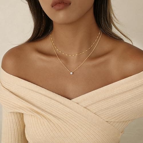 Hothrty Layered Gold Necklace for Women Trendy 14K Gold Plated Heart CZ Pendant Layered Gold Necklaces Set Coin Choker Necklaces Simple Circle Cubic Zirconia Pearl Necklace Stack Herringbone Paperclip Chain Jewelry Set thumbnail 2
