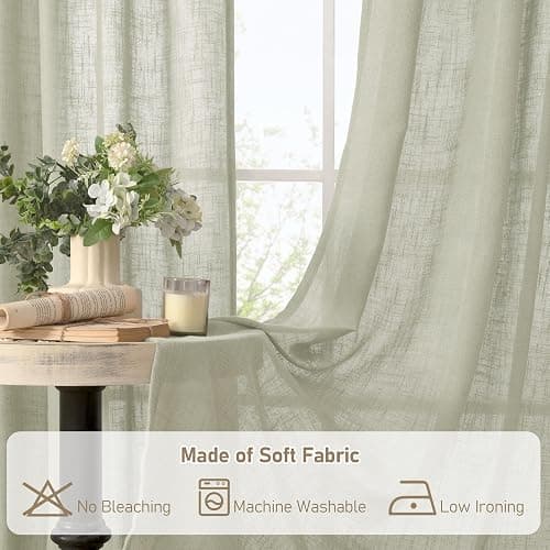 LAMIT Sage Grey Linen Curtains 45 inches Long for Bedroom, Soft Linen Textured Light Filtering Semi Sheer Panels with Bronze Grommet for Living Room, 2 Panels Set, 52 x 45 Inch thumbnail 9