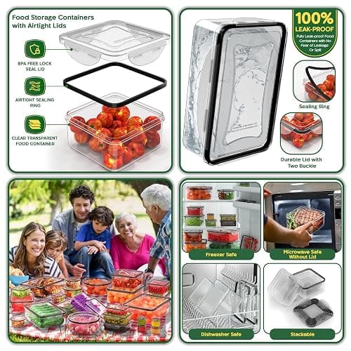 56 PCS Food Storage Containers with Lids Airtight (28 Boxes - 28 Lids) | Plastic Container for Pantry Stackable Kitchen Organization-Microwave Dishwasher,Freezer Safe 100% Leak Proof thumbnail 7