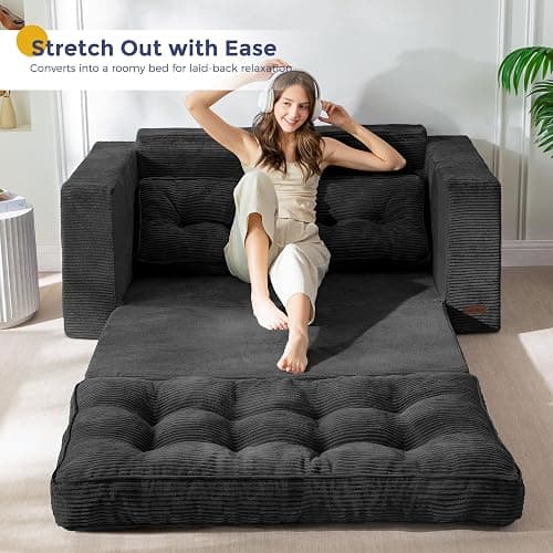 MAXYOYO Folding Sofa Bed, Convertible Sleeper Loveseat with Pillows | 2-Person Fold-Out Loveseat, Convertible Sleeper Bed with Supportive Pillows for Relaxing or Overnight Guests, Black thumbnail 8