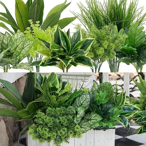 Clycaloor 18Pcs Outdoor Artificial Boxwood UV Resistant Fake Stems Plants, Faux Plastic Greenery for Indoor Outside Hanging Plants Garden Porch Window Box Home Wedding Farmhouse Décor - Image 1