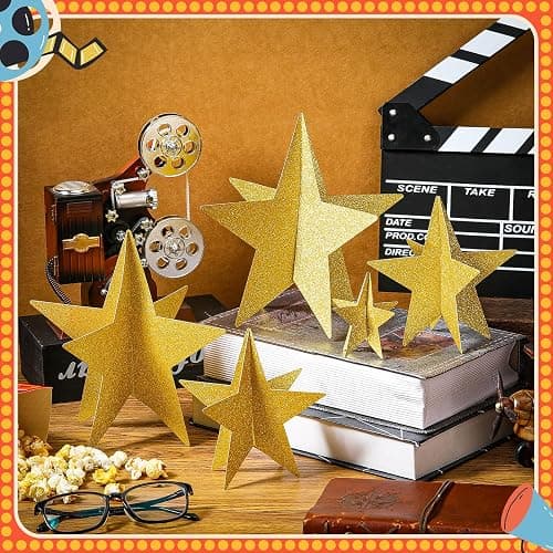 Sinload 45 Pcs 3D Glitter Star Decorations Graduation Gold Centerpiece 3 Sizes Standing Hanging Back to School Work Star Decor for End of Year School Centerpiece Starry Movie Themed Night Party Decor thumbnail 2