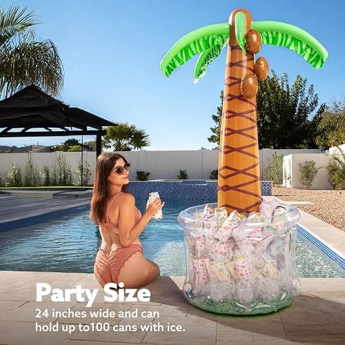JOYIN 60" Inflatable Palm Tree Cooler, Beach Theme Decor, Pool Party Decorations, Luau Hawaiian Birthday Party Supplies, Ocean Jungle Tropical Themed Summer Outdoor Drink Cooler thumbnail 4