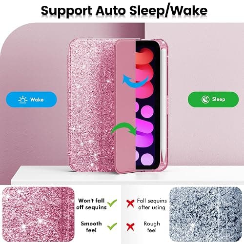 INFILAND for iPad mini 7 Case (A17 Pro), iPad mini 6 Case, iPad mini 7th/6th Generation Case 2024/2021 8.3 Inch, Glitter Cute Protective Clear Cover with Pencil Holder for Kids Girls, Pink thumbnail 7