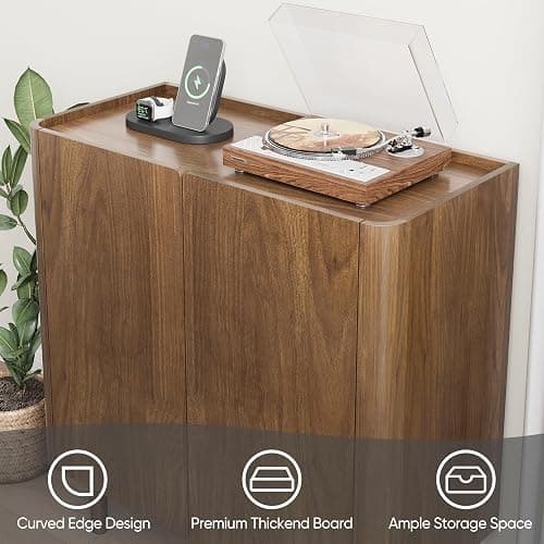 Smuxee Walnut Sideboard Cabinet, Freestanding Buffet Cabinet with Curved Edge Design, Wood Storage Cabinet with Adjustable Shelf for Living Room, Hallway, Entryway thumbnail 7