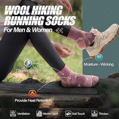 ANTSANG 6 Pairs Merino Wool Quarter Socks Running Walking Hiking Compression Support Breathable Thermal Warm Thick Cushion Ankle Unisex Socks for Women Men thumbnail 2
