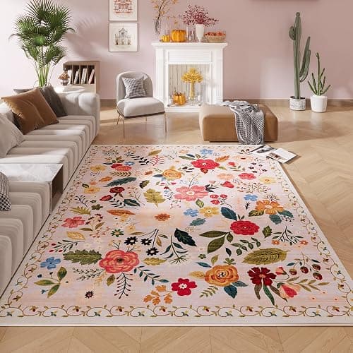 Rugcomf Area Rugs 9x12 Living Room Clearance Washable Boho Rug Non Slip Floral Vintage Low Pile Large Rug for Living Room, Bedroom, Farmhouse, Dining Room, Kids Playroom(Beige) thumbnail 6