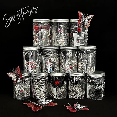 Swytaris 45-50 pcs Mystery Jewelry Jar, Surprise Gothic Jewelry Set for Woman, includes Gothic Punk Witch Necklaces, Earrings, Rings, Bracelets and Hair Clips, Unique Goth Jewelry Box Gift for Her thumbnail 3