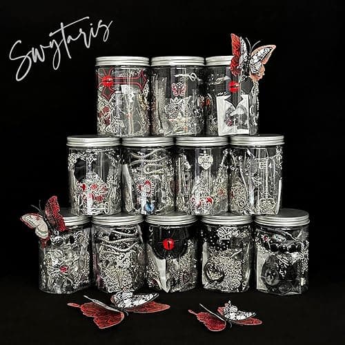 Swytaris 45-50 pcs Mystery Jewelry Jar, Surprise Gothic Jewelry Set for Woman, includes Gothic Punk Witch Necklaces, Earrings, Rings, Bracelets and Hair Clips, Unique Goth Jewelry Box Gift for Her thumbnail 4