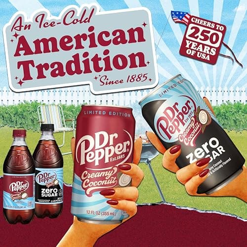 Dr Pepper Zero Sugar Creamy Coconut Soda, 12 fl oz cans, 12 Pack thumbnail 4