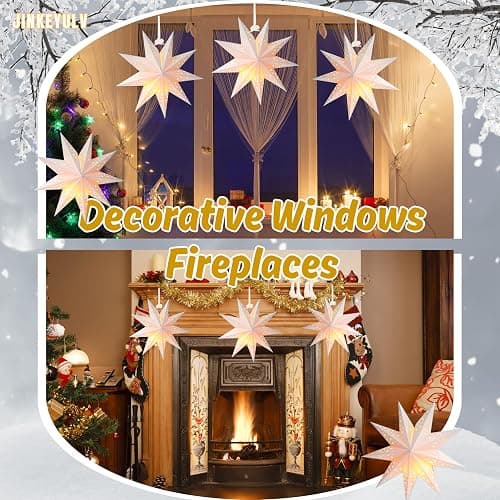 JINKEYULV Paper Star Lantern 3PCS Christmas Paper Stars Lantern 13.78 inch 9 Points Paper Star Lantern Hanging 3D Christmas Paper Star Hanging Star Foldable for Wedding Xmas White decoración navideña thumbnail 4