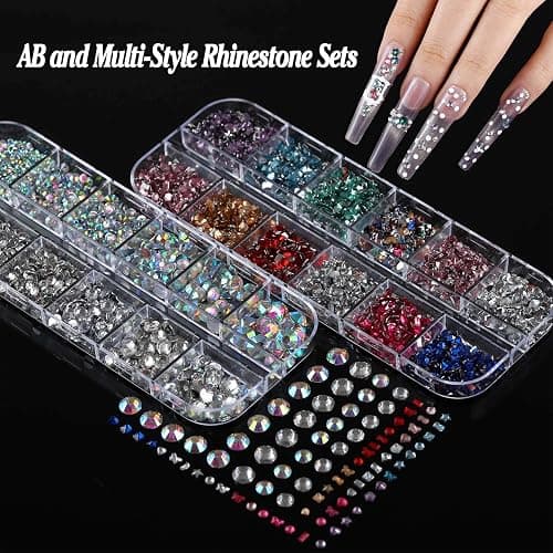 BANA Nail Charms for Rhinestones Kit with 13 Boxes of Nail Gems, 18000Pcs 3D Gold and Silver Nail Charms with Cross, Crown, Pearls for DIY Nail Designs thumbnail 8