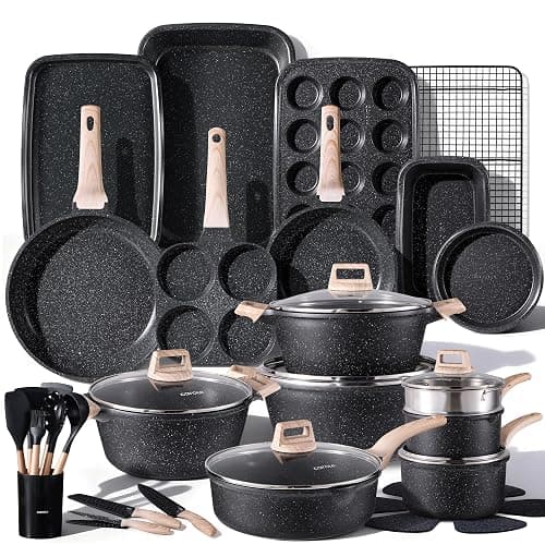 CAROTE 44pcs Pots and Pan Set Nonstick, Cookware Sets, Cooking Set Non Stick, Induction Cook Ware with Bakeware Set, Kitchen Knife Set - Image 1