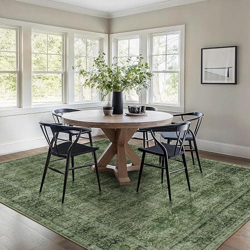 5x7 Green Washable Rug for Living Room Vintage Distressed Bedroom Rug | Large Low Pile Non-Slip Soft Boho Carpets for Bedroom Dining Room Office Indoor Nursery thumbnail 8