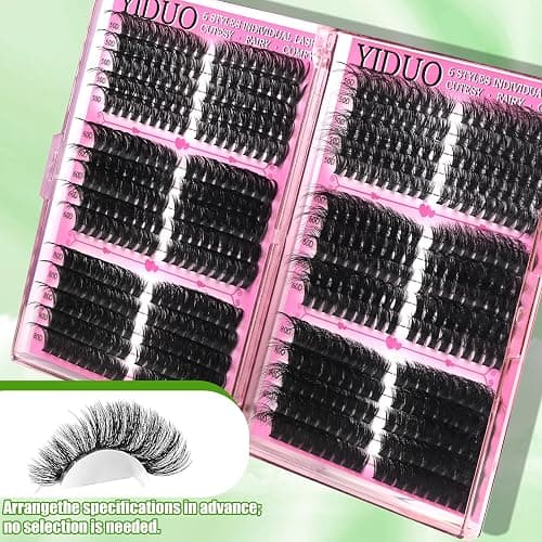 YIDUO 6 Box Mix Lashes Clusters Kit Gift Packs 1686Pcs with 2X Bond&Seal Volume Mega/Bottom Soft Extension False Eyelash D Curl Wispy Natural DIY Individual Fake Eyelashes for Beginners Bulk Pack thumbnail 2