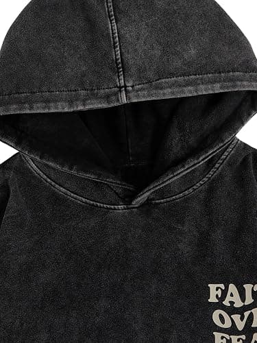 WDIRARA Men's Y2k Letter Graphic Distressed Long Sleeve Hoodie Vintage Hipster Loose Fit Hooded Sweatshirt thumbnail 3