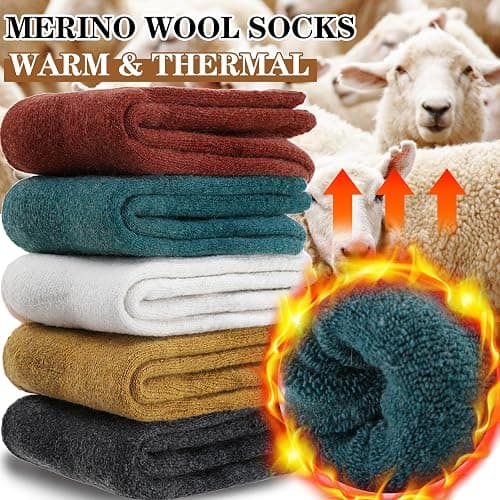MOGGEI 5 Pairs Womens Merino Wool Socks Hiking Warm Winter Thick Thermal Crew Cozy Cabin Ladies Gift Comfy Boot Work Socks thumbnail 2