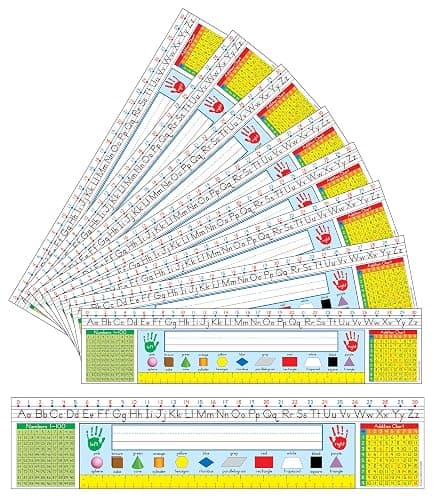 Carson Dellosa Education 36PC Traditional Manuscript Name Plate for Desk, Nametags with Alphabet, Number Line, Addition & 100 Chart, Ruler, and More Classroom Essentials, School Labels for Desk Decor - Image 1