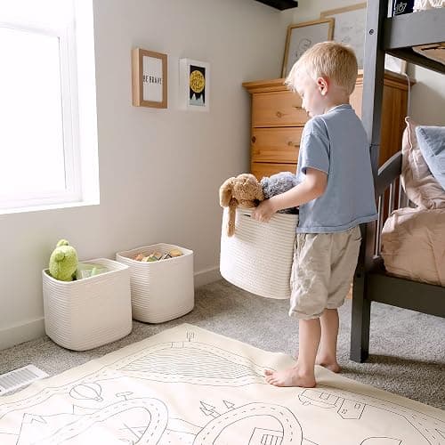 NaturalCozy Storage Cubes 11 Inch Cotton Rope Woven Baskets for Organizing, 3-Pack | Cube Storage Bin | Square Storage Baskets for Shelves Organizer, Classroom, Kids Toy Bins, Closet, Baby Nursery thumbnail 8