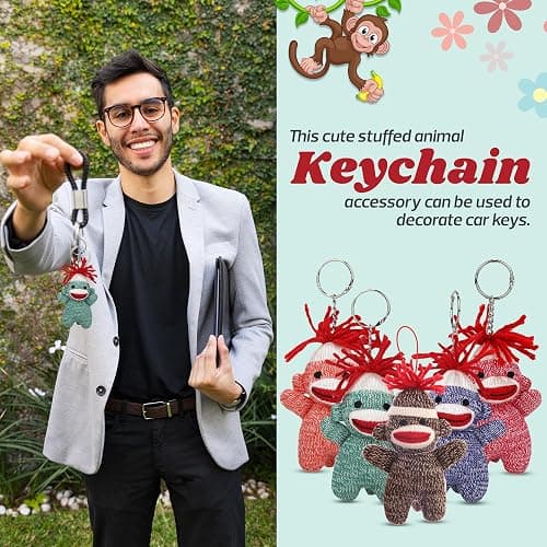 Made By Aliens Sock Monkey Keychain 4 inch - Color of Sockiez Stuffed Animal Plush Toy - Cute Keychain Accessories thumbnail 5