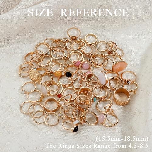 ⭐️Subiceto 70 Pcs Vintage Crystal Ring Set for Women, Stackable Knuckle Rings | 14K Gold Plated Ring Pack, Crystal Gem Snake Retro Boho Finger Rings, Multiple Size for Midi, Thumb, Joint, Knuckle, Stacking thumbnail 9