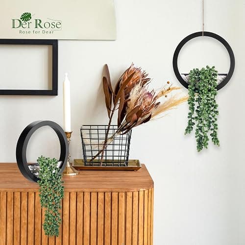 Der Rose 2 Pack Fake Plants Hanging Artificial Succulents Plants in Black Pots for Living Room Bathroom Accessories Boho Farmhouse Wall Decor thumbnail 5