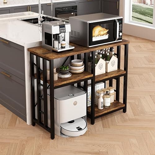 4-Tier Bakers Rack for Kitchens with Storage, Mini Fridge Stand, Microwave Oven Stand Table, Bar Cabinet, Aquarium Stands, Adjustable Shelves Freestadning for Kitchen, Living Room, Office, Patio. thumbnail 5