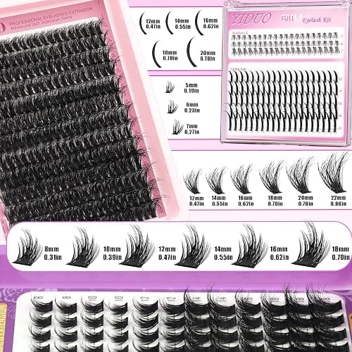 YIDUO Lash Clusters Kit 6 Styles Bulk Packs Eyelash Extensions Volume/Manga/ultra/Dramatic with pikes Bottom Lashes Clusters Kit 5-20mm Wispy D Curl Individual Fake Eyelashes Kit DIY at Home Easily thumbnail 5