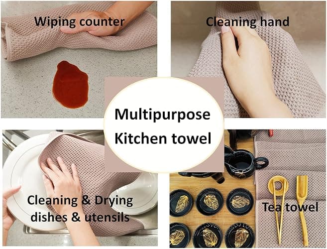 ANEWAY Kitchen Towels 100% Cotton Waffle Weave Dish Towel for Cleaning Drying Dishes Extra Absorbent and Soft, Dish Cloth,13 x 28 Inch(EarthBrown-4 Pack) thumbnail 7