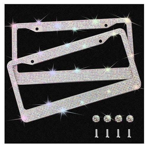 Bling License Plate Frames with High End Ribbon Gift Box,2 Pack Rhinestone License Plate Frame,Handcrafted Crystal Premium Stainless Steel Bling License Plate Frame for Women,Party,Birthday,Xms Gift thumbnail 3