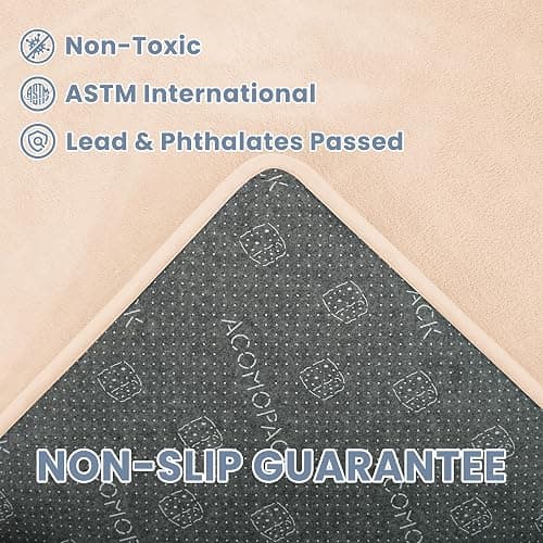 ACOMOPACK 1.3" Thick Baby Play Mat for Floor 59x71"-Large Water-Repellent&Non-Slip Memory Foam Mat for Kids,Toddlers,Soft Velvet Nursery Rug for Tummy Time&Crawling,Yoga,Tatami Style(Blush) thumbnail 9