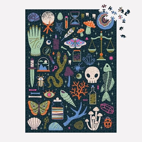 Galison Occult and Curious – 1000 Piece Glow in The Dark Jigsaw Puzzle Featuring an Eerie Collection of Creepy and Spooky Objects thumbnail 2