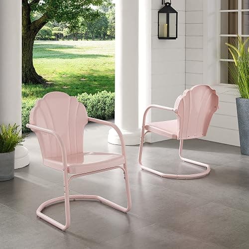 Crosley Furniture Tulip 2-Piece Outdoor Chair Set, Retro Metal Patio Chairs for Dining, Porch, Deck, Balcony, Pastel Pink Gloss - Pastel Pink Gloss thumbnail 2
