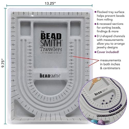 The Beadsmith Bead Board with Cover, Grey Flocked, 3 U-Shaped Channels, 6 Recessed Compartments,13.25H x 9.75L inches, Design Boards for Creating Bracelets, Necklaces and Other Jewelry thumbnail 3