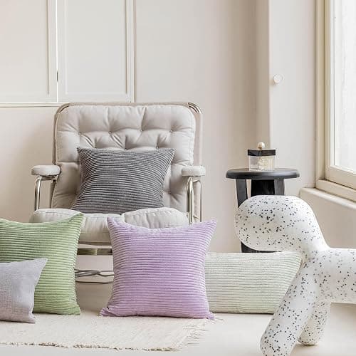 Home Brilliant Light Purple Pillow Covers 18x18 Set of 2 Striped Corduroy Throw Pillow Covers Cushion Covers for Office Couch Chair Bedroom, 18x18 Inch, Lavender thumbnail 2