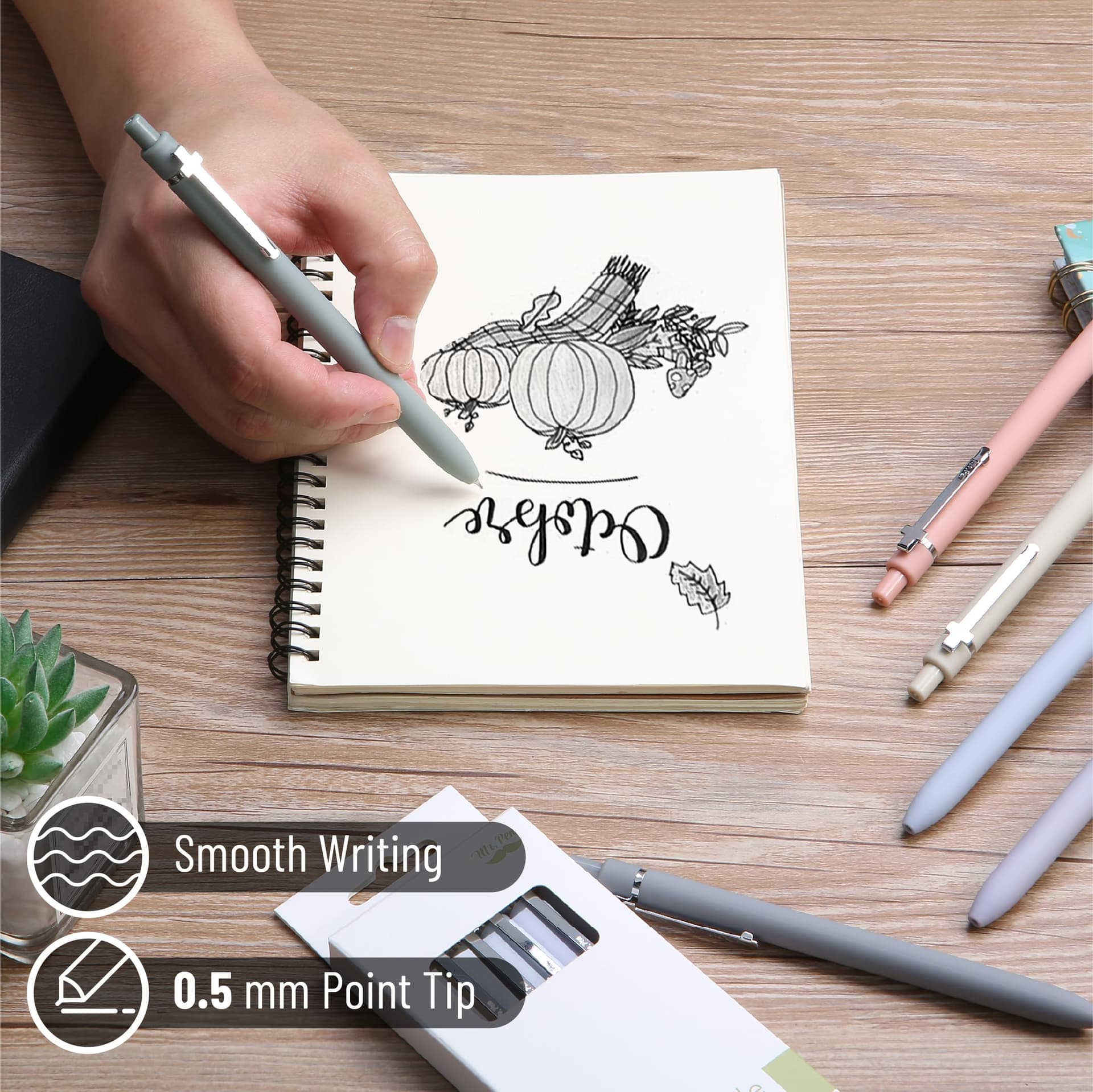 Mr. Pen- Bible Journaling Pens, 6 Pack, Black Ink, Retractable Gel Pens 0.5 mm, Morandi Barrels with Silver Cross Clip, Smooth Writing for Bible Study, Journaling, Planning & Gifts for Women thumbnail 3