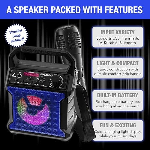 Risebass Portable Karaoke Machine with Microphone with Party Lights for Kids and Adults - Rechargeable USB Speaker Set with Bluetooth, FM Radio SD/TF Card, AUX-in, Birthday Gift for Boys and Girls thumbnail 3