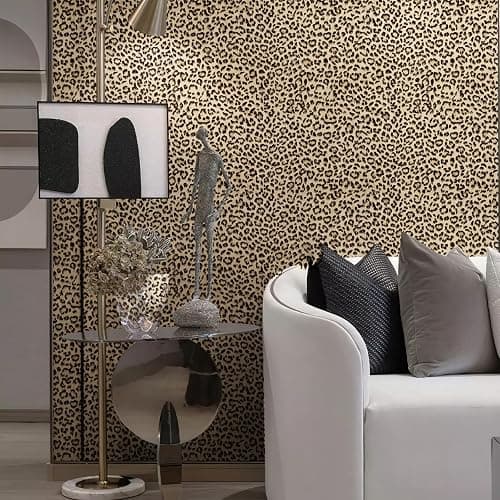 JiffDiff Leopard Print Peel and Stick Wallpaper, Waterproof Removable Self Adhesive Textured Wall Paper, Yellow Unique Funky Cheetah Contact Paper for Bedroom and Bathroom 240"X17.3"(28.8 sq. ft) thumbnail 3