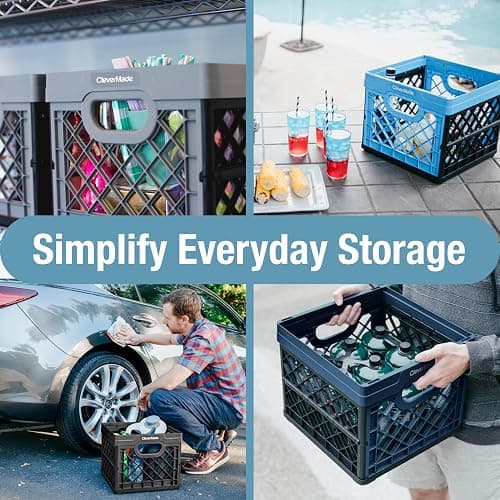 CleverMade Collapsible Milk Crate, Black, 3PK - 25L (6 Gal) Stackable Storage Bins, Holds 50lbs Per Bin - Clevercrates are Heavy Duty, Plastic Collapsible Storage Crate for Multi Purposes thumbnail 4