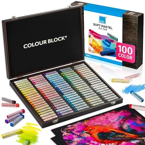 COLOUR BLOCK Soft Pastels for Artists - 100 Colors Square Chalk Pastels Set in Wooden Box - Vibrant Pigments Art Kit for Painting, Drawing, Sketching, Hobbyists, Students and Kids. - Image 1