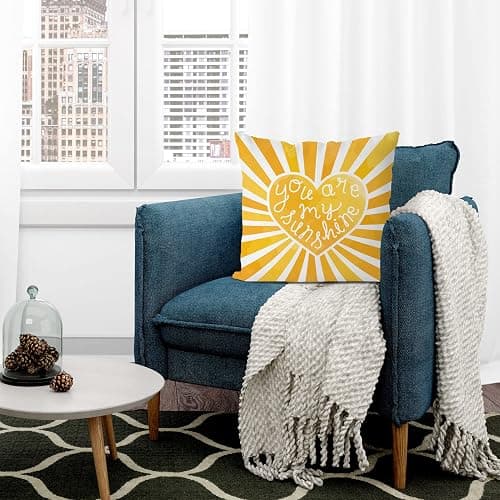 Yellow Bedroom Decor Sun Sunshine You Are My Sunshine Summer Throw Pillow Covers,Sun Kids Teens Girls Room Classroom Decor Heart Cloud Lumber Decorative Pillow Case,18x18 Inch Behemian Pillowcase - Yellow thumbnail 3