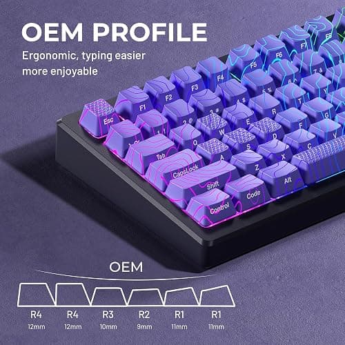 HITIME XVX Shine Through Keycaps w/IMD Tech, Custom Topographic Keycaps 60 75 100 Percent, Purple Key Cap Set 118 Keys Lines Backlit, OEM Profile Side Printed for Keyboards thumbnail 8