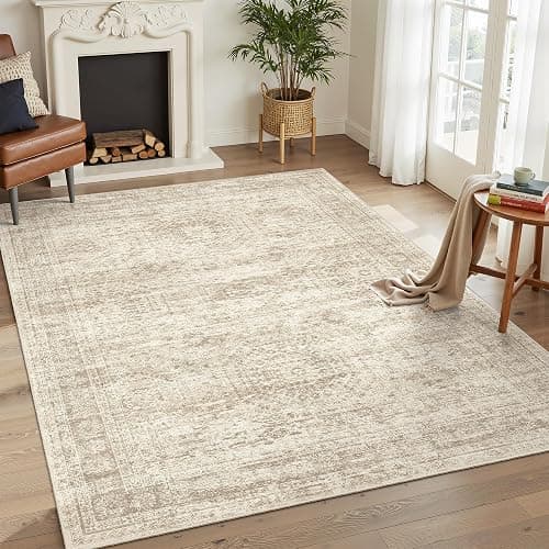 Soalmost 5x7 Area Rugs Beige Low Pile Washable Trendy Faded Style Rug | Vintage Non-Slip Indoor Accent for Bedroom Dining, Foldable Stain Resistant Floor Carpet Mat Under Table Home Office Decor thumbnail 10