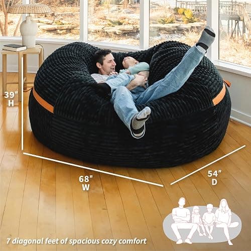 Big Joe Fuf 7Ft Giant Foam Bean Bag Chair, Oversized Couch with Removable Cover for Kids, Teens, Adults, Black Licorice Corded Plush, 7 Foot thumbnail 3