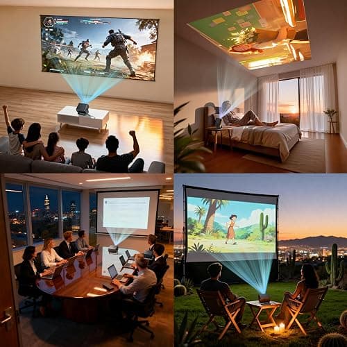 Portable Mini Projector, 720P Native HD with WiFi 6 & Bluetooth 5.2, 4K | Support Auto Keystone Compatible with Smartphone, Laptop, TV Stick, PS5 | Built-in Speaker for Home Cinema, Camping (Black) thumbnail 7