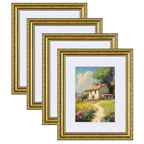eletecpro 8x10 Picture Frames Set of 4, Vintage Photo Frame with Glass, Gold Frames 8 x 10 Display 5x7 Photo with Mat or 8x10 without Mat for Tabletop or Wall Decor, Gold - Image 1