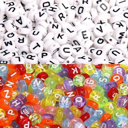 1900pcs 7 Colors Round Letter Beads Acrylic Alphabet Number Beads with 1 Roll Elastic Crystal String Cord for Jewelry Making DIY Necklace Bracelet (7x4mm) thumbnail 5
