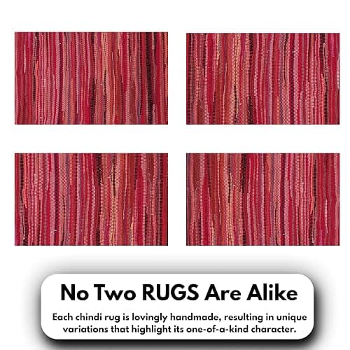 Ramanta Home 100% Cotton Hand Woven Chindi Rag Rug 2'x3' - Red, Recycled Reversible Rug, Boho Rustic Farmhouse Rugs for Living Room, Kitchen, Dinning Room Entryway Floor Mat - 24"x36" thumbnail 9