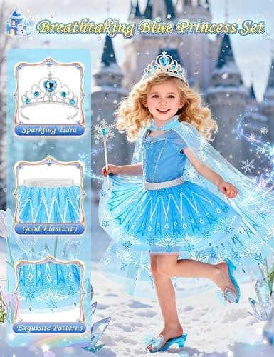 Princess Dress Up Clothes for Little Girls Kids Princess Dress Up Shoes | Princess Cape Tutu Shoes Crown Wand, Princess Toys Gift for Girls Kids Aged 3 4 5 6 Years Old thumbnail 3